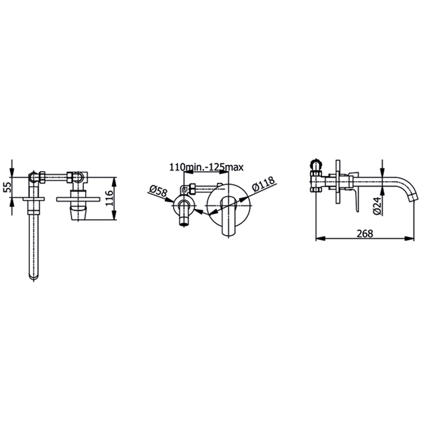 Μπαταρία νιπτήρος εντοιχισμού Imola Black Matt 7818N